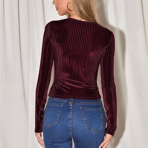 ⭐️3/$25 Shein Unity Ribbed Velvet Top Maroon Purple Size XL - Picture 3 of 9
